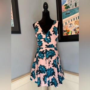 Vintage Y2K Betsey Johnson Retro Pink and Blue Floral Dress w/ Bow Detail sz 10